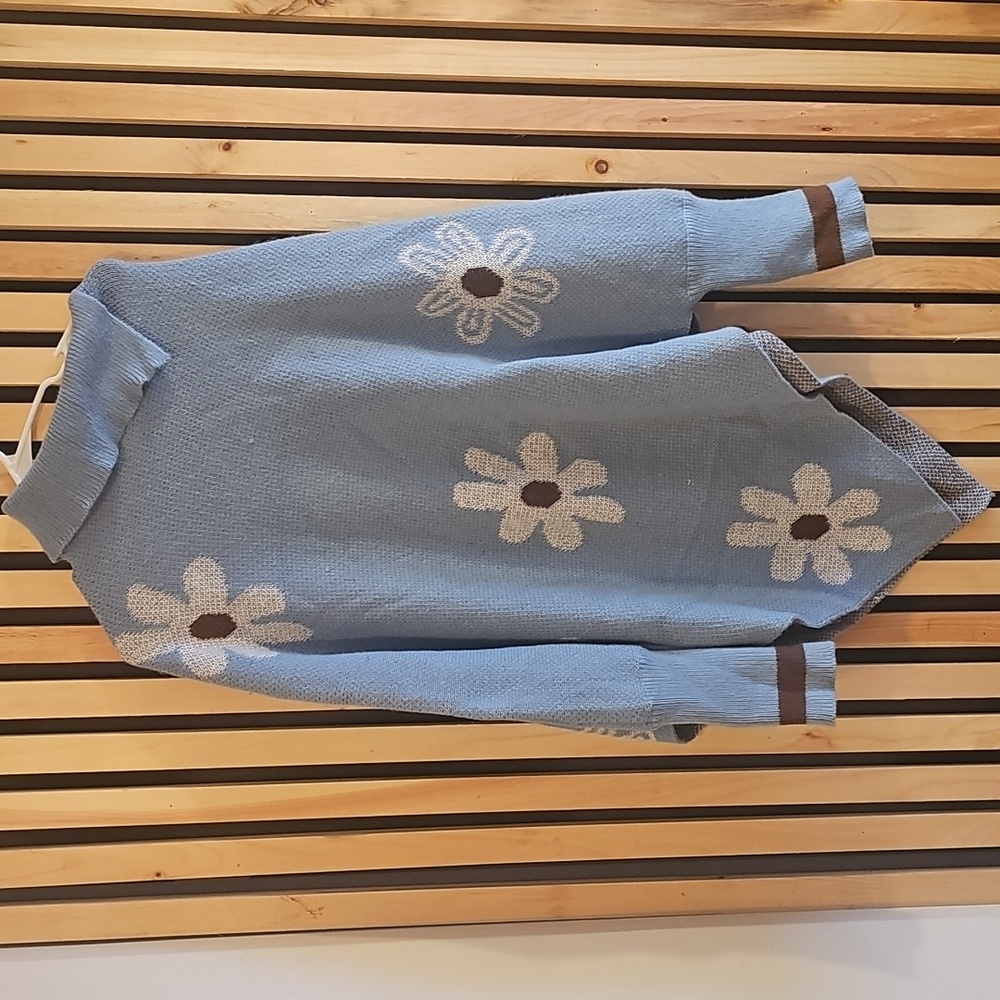 Blue Poncho with Floral Design